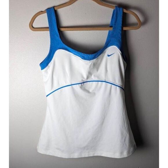 NIKE Dri Fit Tennis Top (white/Blue) Size Med - Picture 2 of 3